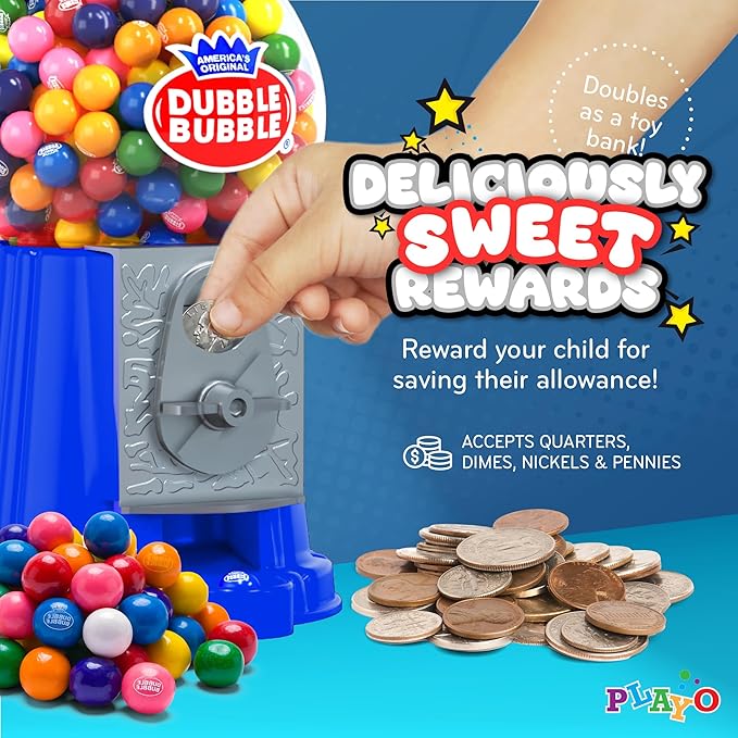 Gumball Machine for Kids 8.5" - Coin Operated Bubble Gum Machine and Toy Bank - Candy Machine Dispenser Includes 85 Gum Balls - Great Candy Dispenser Machine Gift Toys for Girls and Boys - 8.5" (Blue)