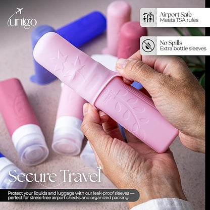 unigo Travel Bottles For Toiletries, 5-pack 3.oz TSA Aprroved Travel Size Bottles, Containers For Toiletries, BPA Free, Leak Prrof, Refillable Containers Bottles (Purple)