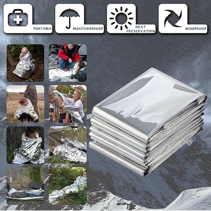 Emergency Foil Thermal Blanket (Pack of 100), 210 x 160 cm (82" x 63") Emergency shelter Survival Reflective Blankets Perfect for Outdoors, Hiking, Survival, Marathons or First Aid
