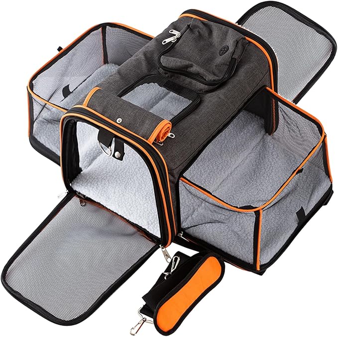 17"x11"x11" Expandable Pet Carrier for Cats and Dogs up to 15 Lbs, TSA Airline Approved, Alloy Accessory, Soft Sided Cat Carrier with Removable Wool Mat, Collapsible Travel Carrier for Cat