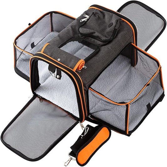17"x11"x11" Expandable Pet Carrier for Cats and Dogs up to 15 Lbs, TSA Airline Approved, Alloy Accessory, Soft Sided Cat Carrier with Removable Wool Mat, Collapsible Travel Carrier for Cat