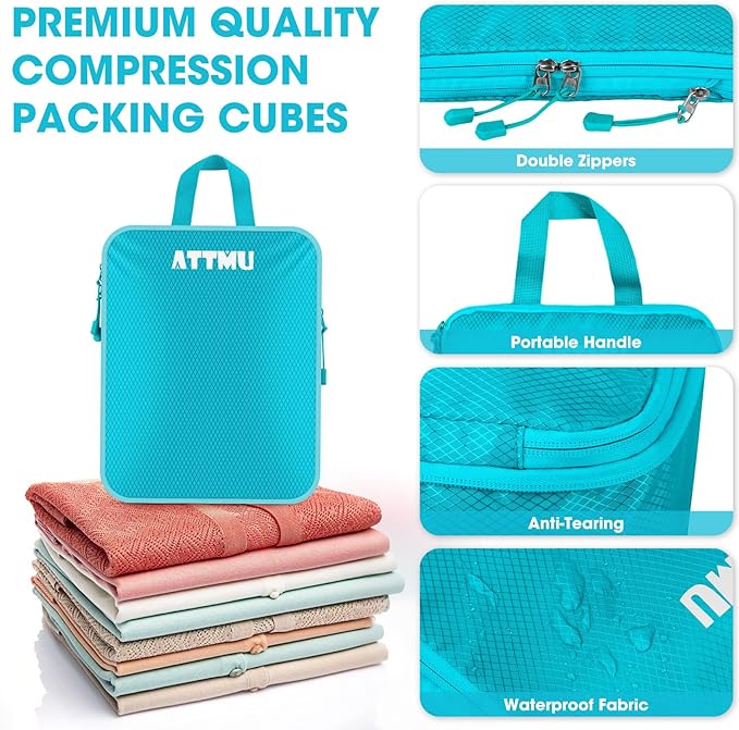 8 Set Compression Packing Cubes for Travel, Expandable Compression Cubes for Suitcases, Lightweight Suitcase Organizer with Shoes & Laundry Bags, Travel Accessories for Men Women