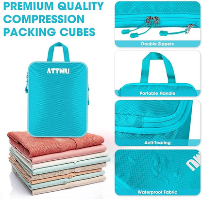 8 Set Compression Packing Cubes for Travel, Expandable Compression Cubes for Suitcases, Lightweight Suitcase Organizer with Shoes & Laundry Bags, Travel Accessories for Men Women