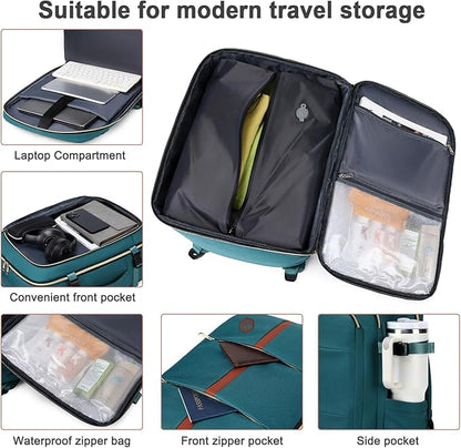 40L Travel Laptop Backpack for Women & Men, Airline Approved Carry On Luggage Overnight Bags, Waterproof Personal Item Bag, Weekender Essentials Backpacks Vacuum Backpack Dark Green