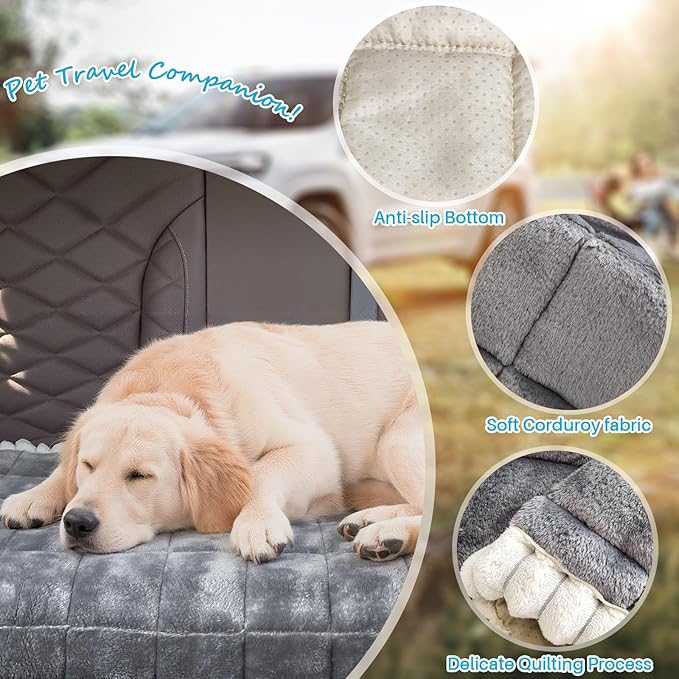 Dog Car Seat Cover for Back Seat, Dog Bed for Car, Fit for Backseat Extenders, Car Seat Protector, Nonslip Soft Durable for Cars Trucks and SUVs (Dark Gray and White, 24.8"*54")