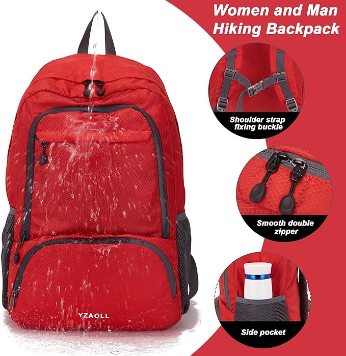 YZAOLL 30L Lightweight Packable Travel Hiking Backpack Daypack Foldable Backpack Water Resistant Daypack for Women Men