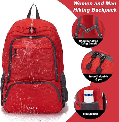 YZAOLL 30L Lightweight Packable Travel Hiking Backpack Daypack Foldable Backpack Water Resistant Daypack for Women Men