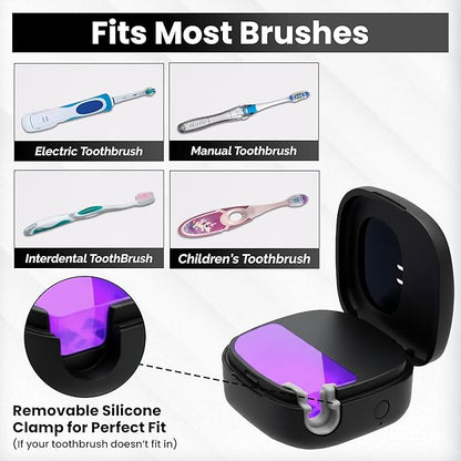 Portable UV Toothbrush Sanitizer Holder & Cleaner with UV Light & Magnetic Mounting - Rechargeable Toothbrush Sanitizer for Travel Cover, Wall Mounted UV Tooth Brush Sanitizer Holder Fits Most Brushes