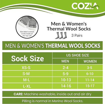COZIA Merino Wool Socks for Men and Women Warm thermal Boot Hiking Socks 3 Pairs