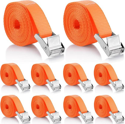 10-Pack Lashing Straps, 16ft x 1" Tie Down Straps with Kayak Cam Buckles - Heavy Duty, Secure up to 600 lbs for Kayak, Cargo, Luggage, Canoe, Bicycles, Motorcycles, Trucks (Orange)