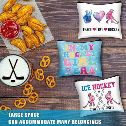 9 Pcs Christmas Hockey Gifts Inspirational Makeup Bag for Women Hockey Lovers Players Ice Gifts Bags Cosmetic Travel Pouch for Women Mom Athletics Birthday