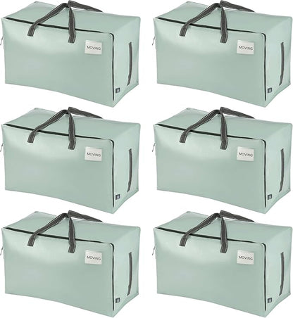 VENO 6 Pack Moving Bags and Large Christmas Decoration Storage Bins with lids. Alternative to Moving Boxes, Packing Supplies for College. Heavy Duty Totes (Shiny Light Green, 6 Pack)