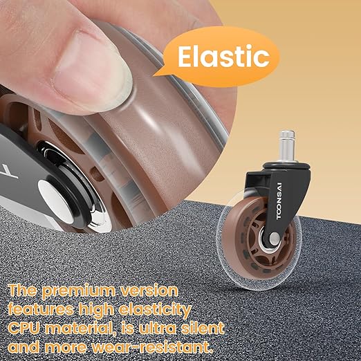 3 Inch Office Desk Chair Wheels Replacement, Computer Gaming Casters for Carpet, Stem 7/16-7/8 Set of 5 for Furniture Hardwood Hard Floors Chair Castors Tile Smooth Safe Quiet Rolling 660 LB, (Brown)
