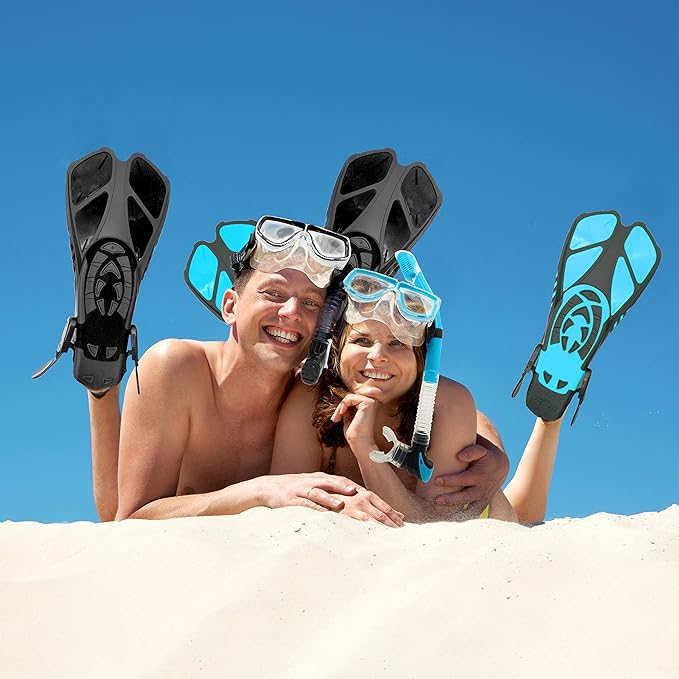 Snorkeling Gear for Adults with Fins Scuba Diving Gear Adult Professional Travel Snorkel Sets with Flippers,Anti-Fog Anti-Leak Diving Mask