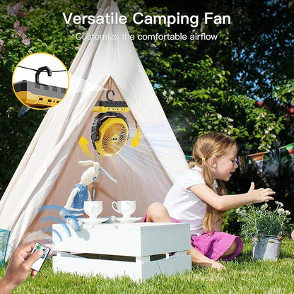 FRIZCOL 3-in-1 Camping Fan - Portable Fans Rechargeable - 24000mAh Battery Powered Fan(105Hrs) with Light & Remote for Indoor, Outdoor, Tent, Travel, Fishing, Jobsite, Gifts for Men Dad Him - Yellow