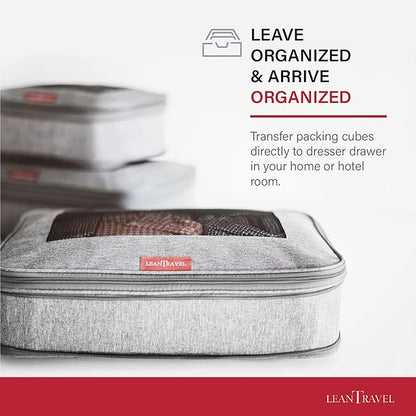 LeanTravel Compression Packing Cubes for Travel Organizers with Double Zipper (6-Pack (2L+2M+2S), Grey-Black-Brown)
