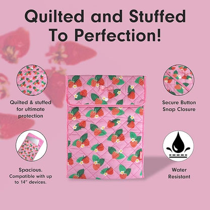 Sonix | Quilted Laptop Sleeve | 13-14 Inch, Quilted Soft Comfy Laptop Carrying Case, Computer Sleeve | Wild Strawberries