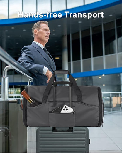 NPBAG Convertible Garment Duffle Bags for Travel - Carry on Garment Bag, Suit Bag for Men & Women, 3 in 1 Foldable Travel Duffle Backpack with Shoulder Strap (Grey)