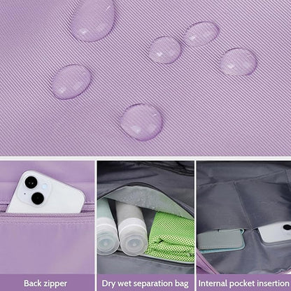 Rolling Duffle Bag with Wheels and Handle, Expandable Foldable Luggage Bag Purple