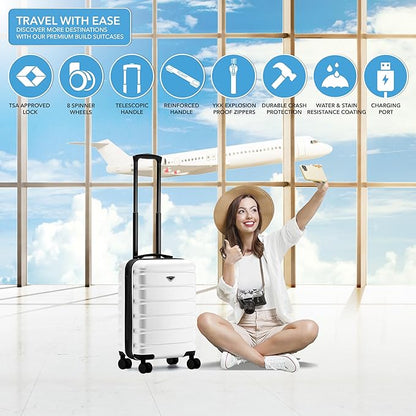 Flight Knight 21.5x15.5x9" Expandable Carry On Suitcase Hardside TSA Lock & USB C Port Lightweight Luggage Silent Double Spinner Wheels Maximum Canada Air Overhead Carry-On Bag Many Airlines Approved