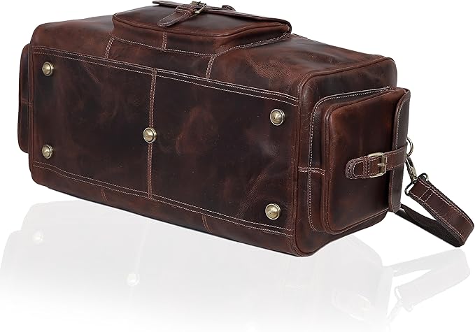 Leather Farm Travel Duffel Bags for Men & Women - Premium 24" Mens Weekender Overnight Gym Bag, Carry-On Luggage with Spacious Compartments, Stylish Leather Duffel Bag for Airplane, Sports & Trips
