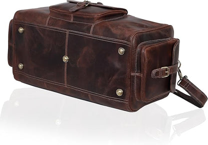 Leather Farm Travel Duffel Bags for Men & Women - Premium 24" Mens Weekender Overnight Gym Bag, Carry-On Luggage with Spacious Compartments, Stylish Leather Duffel Bag for Airplane, Sports & Trips