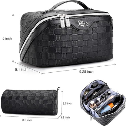 BOYATU Travel Makeup Bag Organizer Cosmetic Bag: 3 Pcs Set Make up Bags for Women with Handle - Waterproof Vegan Leather Toiletry Bags Travel Essentials Pouch with Compartments (01-Black)