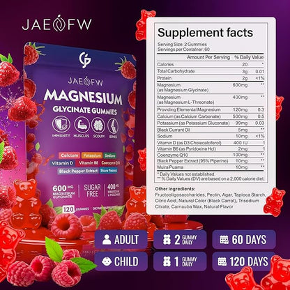 Magnesium Glycinate Gummies 1000mg – High Absorption Magnesium Complex with L-Threonate, CoQ10, Vitamin D3 & B6 for Adults & Kids – Promotes Energy Balance, Focus, and Muscle Function – Sugar Free 120