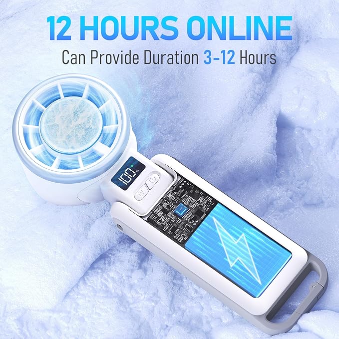 Upgraded Portable Handheld Fan with 60°F Ice Cooling, Up tp 12Hrs Personal Fans Portable Rechargeable, 5 Speed 25550RPM Powerful Portables Fan Handheld, Hand/Neck/Desk Fan 3 IN 1(White)