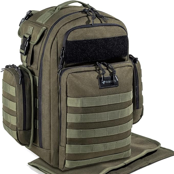 Dad Diaper Bag, Mens Diaper Bag Backpack with Diaper Changing Mat, Military Diaper Backpack with Molle Webbing, Waterproof Pouch, Baby Wipes pocket, Insulated Bottle Pockets- Jungle Green