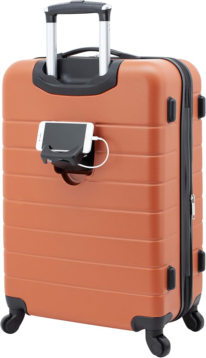 Wrangler Smart Luggage Set with Cup Holder and USB Port, Burnt Orange, 3 Piece
