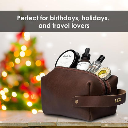 Northwind Personalized Leather Toiletry Bag – Full Grain Leather Dopp Kit for Men & Women – Handmade in the USA – Custom Debossed Engraved Initials, Travel Toiletry Bag for Gifts & Grooming Essentials