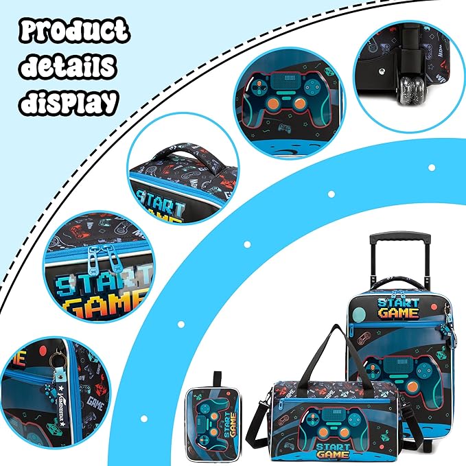 Kids Luggage Sets with Wheels Boys Travel Softside Suitcases 16" Carry on Suitcase with Duffle Bag Boys Luggage Sets Airline Approved