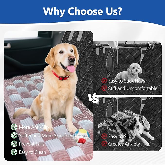 Thickened Dog Bed for Car Back Seat, Upgraded Bottom Non-Slip, Fits Hard Bottom car seat Cover for Dogs, Premium Mixed Color, Bog Car Seat Cover
