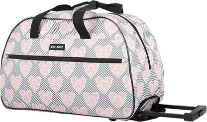 Betsey Johnson Designer Carry On Luggage Collection - Lightweight Pattern 22 Inch Duffel Bag- Weekender Overnight Business Travel Suitcase with 2- Rolling Wheels (CHEVRON HEARTS, One Size)