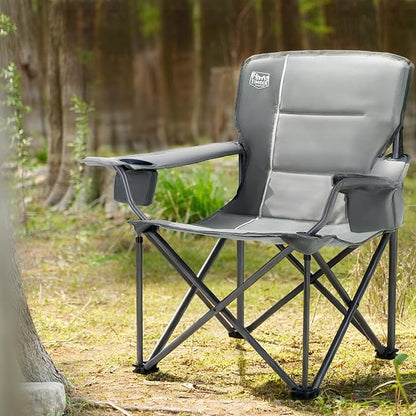 Timber Ridge 550 LBS Oversized Folding Camping Chair for Adults, Heavy Duty with Cup Holder Side Pocket for Camping, Lawn, Picnic, Grey