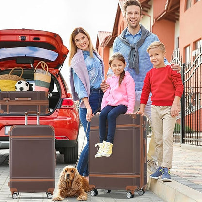 Merax Luggage Set 3 Piece Suitcase Set with Cosmetic Case Expandable Spinner Wheels Vintage Luggage Sets(Brown,20"+24"+28")