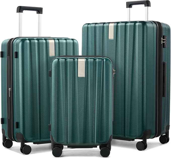 Hanke Expandable Hardshell Luggage Sets 3 Piece Extra Large Suitcases with Lock,28 Inch Luggage with Spinner Wheels, PC Travel Suitcase for Women Men 20 24 29Inch,Blackish Green