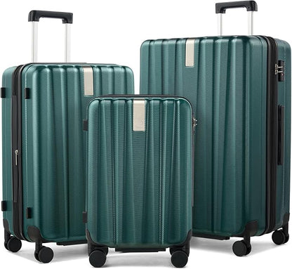 Hanke Expandable Hardshell Luggage Sets 3 Piece Extra Large Suitcases with Lock,28 Inch Luggage with Spinner Wheels, PC Travel Suitcase for Women Men 20 24 29Inch,Blackish Green