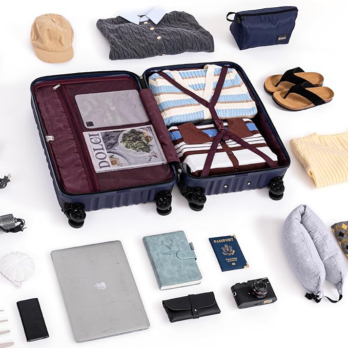 Luggage Sets Suitcase Sets 5 Piece Luggage Sets Suitcase with ABS Hard Shell Lightweight TSA Lock and Double Rotatable Detachable Wheels(Navy,20"/24"/28"/DB/TB)