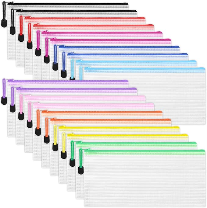 EOOUT Pencil Pouches 20pcs 9.5x4.5 Inches Small Mesh Zipper Pouch in 10 Colors for Travel Storage Cosmetics and Office Supplies Storage