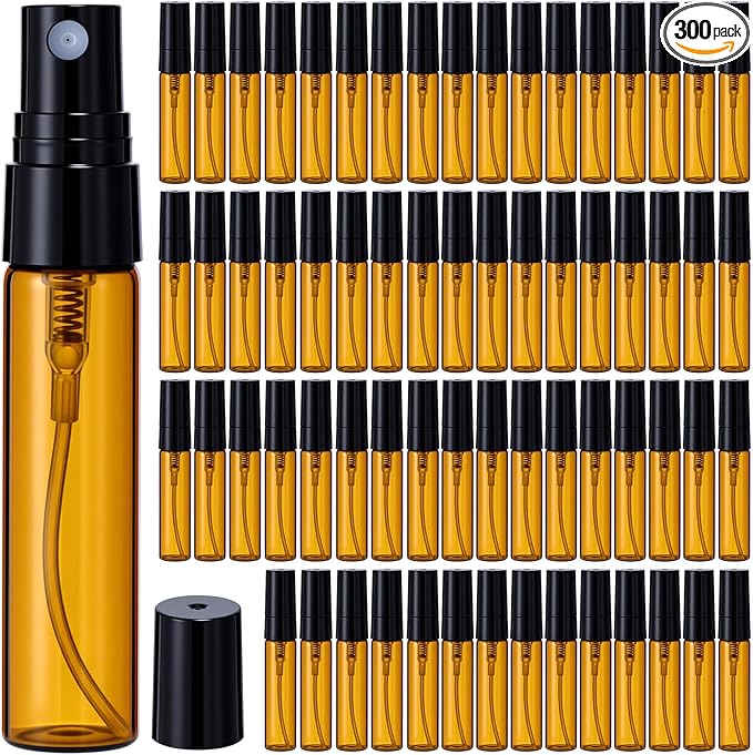 Tanlade 300 Pcs 5ml Mini Spray Bottles Brown Glass Perfume Atomizer Sprayer Bottles Portable Perfume Travel Refillable Bottle for Travel Pocket Dispenser Container