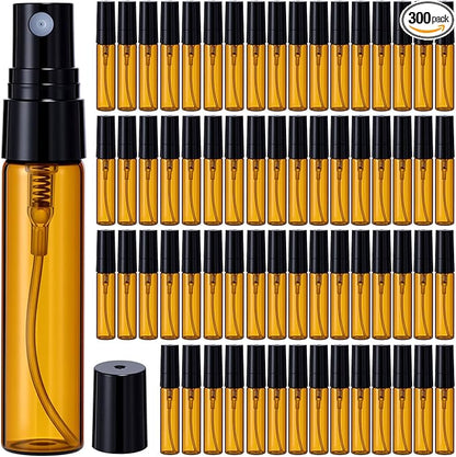 Tanlade 300 Pcs 5ml Mini Spray Bottles Brown Glass Perfume Atomizer Sprayer Bottles Portable Perfume Travel Refillable Bottle for Travel Pocket Dispenser Container