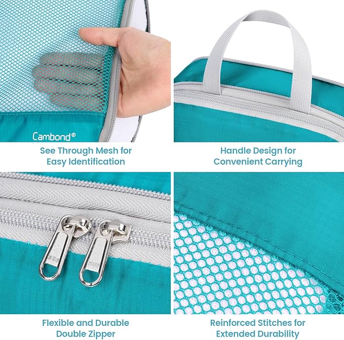 Cambond Mesh Compression Packing Cubes Travel - 4 Set See Through Packing Cubes for Travel Women, Lightweight Expandable Organizer Essentials Bags Compression Cubes for Packing, Lake Blue