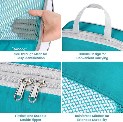Cambond Mesh Compression Packing Cubes Travel - 4 Set See Through Packing Cubes for Travel Women, Lightweight Expandable Organizer Essentials Bags Compression Cubes for Packing, Lake Blue