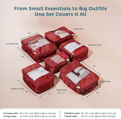 6-Pack Large Compression Packing Cubes for Travel - Lightweight Compression Packing Cube Set, Water-Resistant Luggage Organizer Bags & Suitcase Organizers, Travel Cubes for Carry-On, Checked Luggage