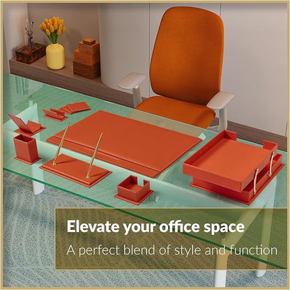 MOOGCO Bonded Set Luxury Leather Desk Pad & Desk Organization Essentials Desk Organizer Leather Desk Organizer