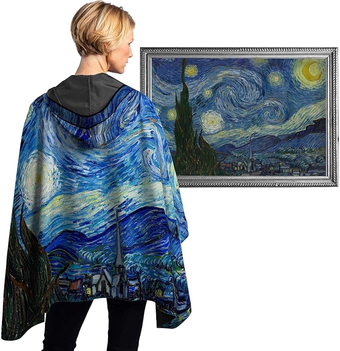 RainCaper van Gogh Starry Night Womens Rain Cape Poncho with Hood Reversible