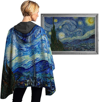 RainCaper van Gogh Starry Night Womens Rain Cape Poncho with Hood Reversible