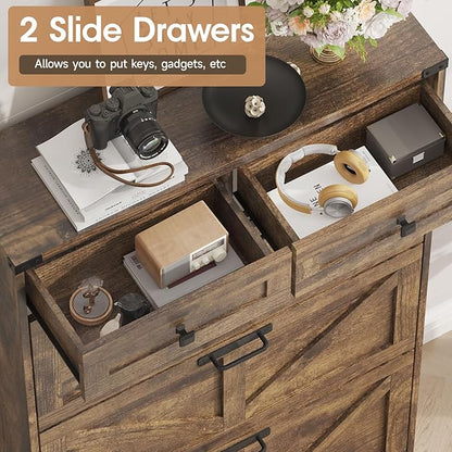 Shoe Cabinet with 3 Flip Drawers & 2 Drawers,Freestanding Shoe Storage Cabinet for Entryway,Farmhouse Narrow Slim Organizer Rack for Foyer,Hallway,Rustic Brown